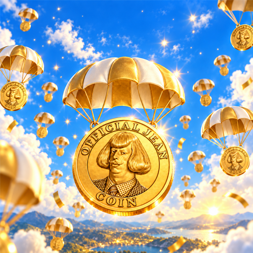 Jean Coin descending with a golden parachute